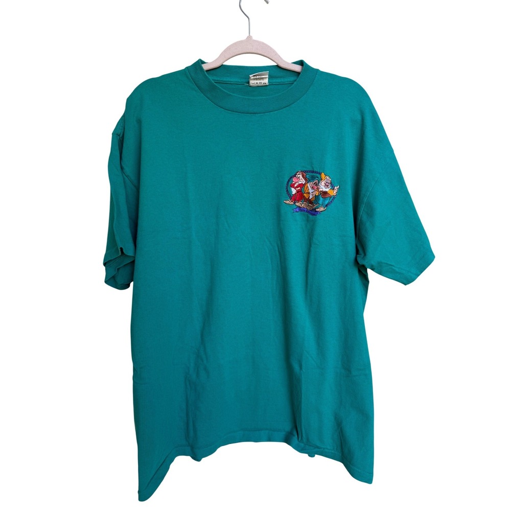 Disney Store Vintage Snow White Dwarves Emotions Embroidered Teal Size Large